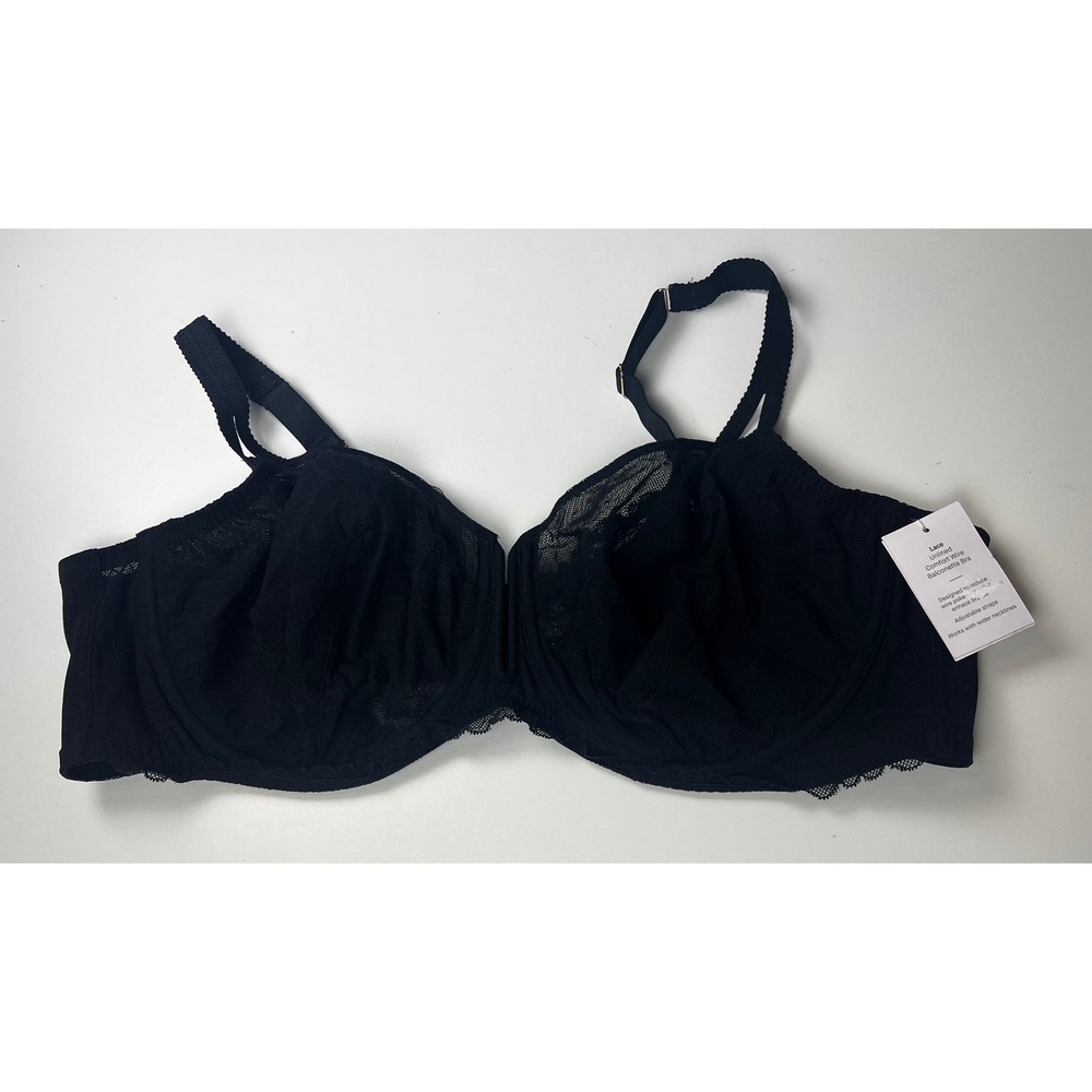 Target Lace Comfort Wire Balconette Bra Black 44D Unlined Full Coverage NWT
